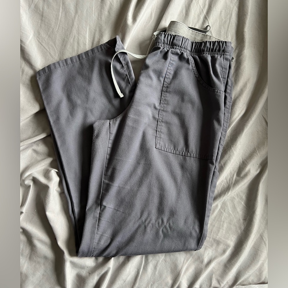 Landau Gray Straight Leg Pants with Elastic Waistband